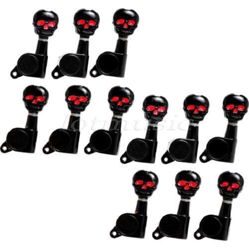 12L Black Sealed Guitar Tuning pegs Tuners Skull Button Guitar Parts