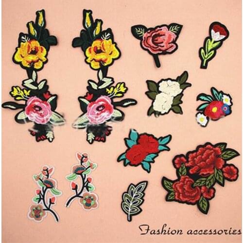 1X Fabric Embroidered Flower Leaf Patch Clothes Stickers Bag Sew Iron On Applique DIY Apparel Sewing Clothing Accessories BU45