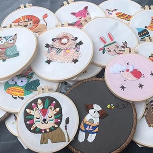 2 Sets Cartoon Animal Series DIY 3D Embroidery Knitting Kits Needlework Cross Stitch Decorative Paintings Basic Material Package