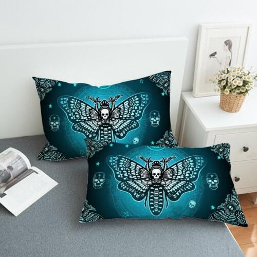 2pcs/set Bed Pillowcase Cover for Beding Print Soft 50cmx75cm / 50cmx90cm Can Customs Made Butterfly Skull Blue Color