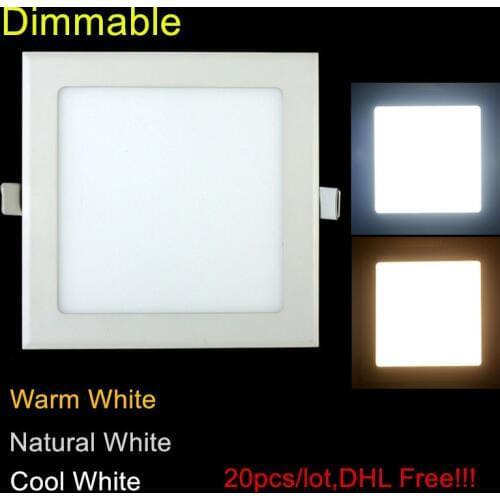 20pcs/lot Dimmable Ultra thin 3W/4W/ 6W / 9W / 12W / 15W/ 25W LED Ceiling Recessed Grid Downlight / Slim Square Panel Light