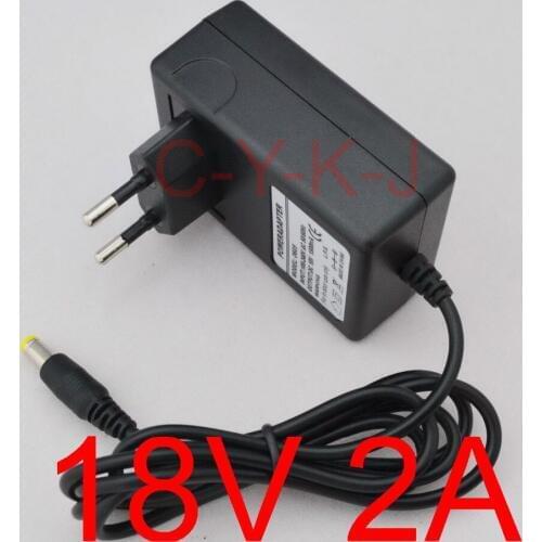 50PCS High quality 18V 2A AC 100V-240V Converter Adapter DC 18V 2A CCTV Camera Power Supply EU Plug DC 5.5mm x 2.1-2.5mm