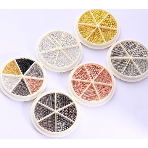 6 Grids Mixed Size Nail Art Tiny Circle Bead Decor Silver Gold Rose Gold 3D Nail Art Caviar DIY Manicure Decoration Accessories