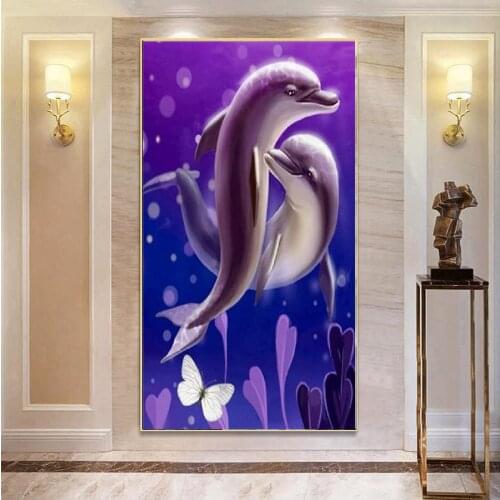 Full square round 5D DIY diamond painting dolphin diamond embroidery cross stitch animal rhinestone mosaic home decoration gift