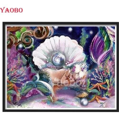 Little girl mermaid shell pearl diy Diamond Painting Mosaic 5D Full Square Round diamond Embroidery gift decor drop shipping