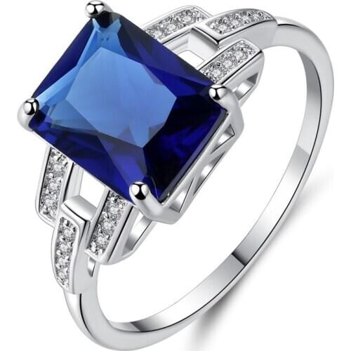 AMORUI Luxury Crystal Natural Stone Women Rings 925 Sterling Silver Engagement Finger Jewelry Anniversary/Wedding Rings Size 6-9