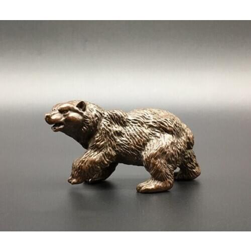 Antique Bronze Polar Bear Statue Decorations Solid Copper Big Brown Bear Miniatures Figurines Strong Animal Sculpture Tea Pets