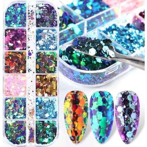 1 Set Chameleon Nail Sequins Mermaid Mirror Hexagon 3D Glitter Flakes Paillette DIY Laser Spangles Polish Manicure Tips LY1904
