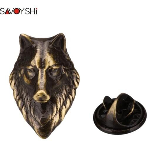 SAVOYSHI Bronze Wolf head brooch for men Pin Badges High quality Metal Cartoon Animal Lapel Pin Suit Coat Hats Accessories