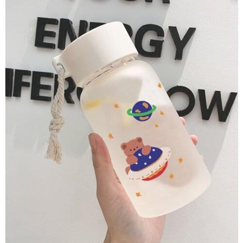 Water Cup Female Student Korean Version of The Net Red Casual Cup Plastic Simple Frosted Cute Cartoon High Value Portable Belt b