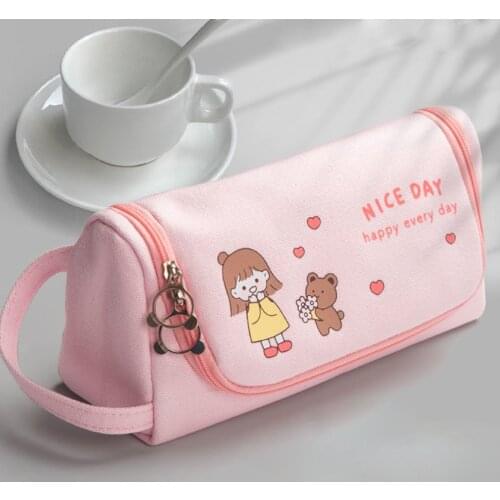Pencil Cases Schoolbag For School 2021 Cute Stationery Handle Case Gig Kit Office Supply Kawaii Things Pen Case Pencil Bag Peach