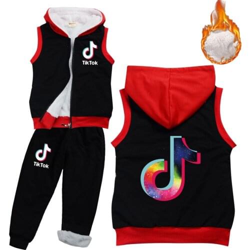 TIK TOK Childrens outwear baby girl boy winter thick sweatshirt pants hooded vest Cotton coat waistcoat set
