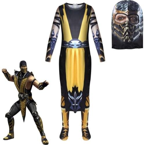 Childrens Halloween To Play Mortal Kombat Scorpions Revenge Costume Kids Disguise Anime Cosplay Clothes + Headgear
