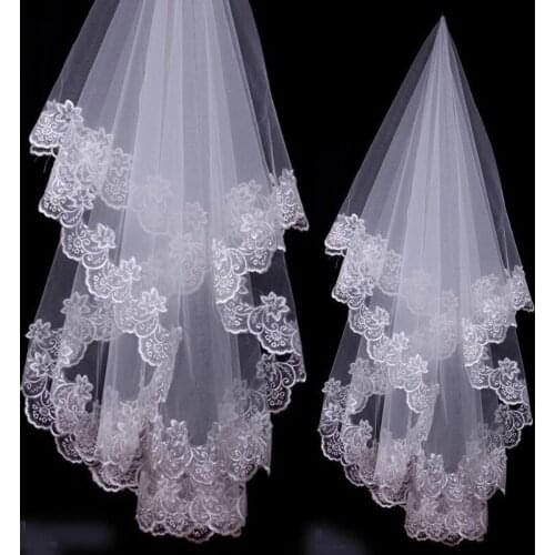 White Ivory White Cathedral Wedding Veils Short One Layer Bridal Veil Appliques Lace Edge No Comb Wedding Accessories