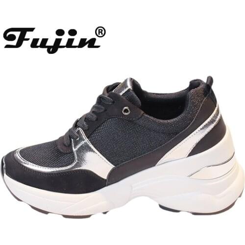 Fujin Super High Platform White Increased Heel Wedge Casual Shoes Lace Up Breathable Comfortable Walking Sneakers