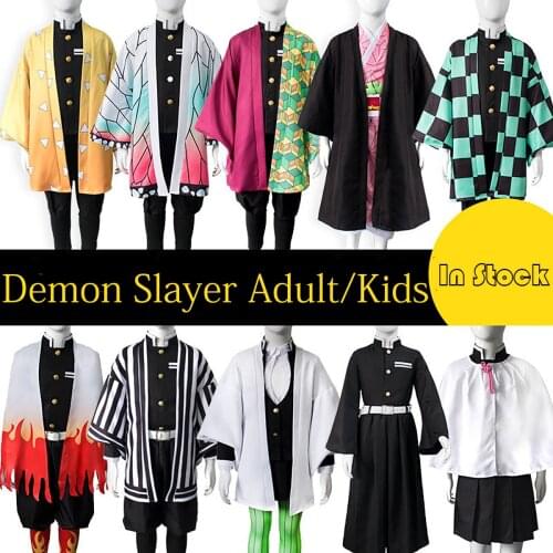 Hot Sale Anime Demon Slayer: Kimetsu No Yaiba Tanjirou Kamado Nezuko Cosplay Women/Men Children Kimono COS Costume Sets with wig