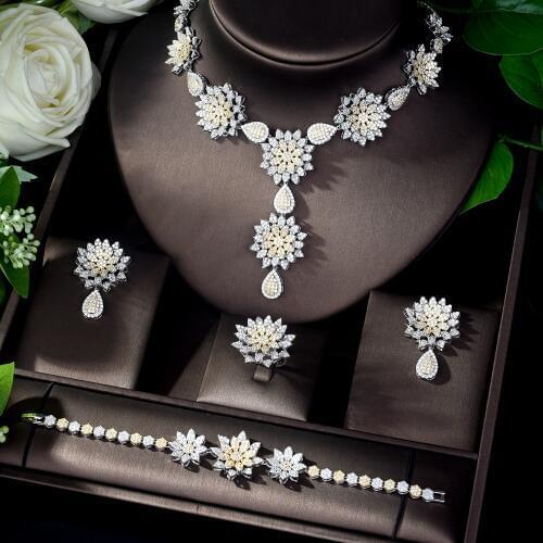 HIBRIDE Trendy Micro Inlay AAA Cubic Zirconia Jewelry Set 2 Tones Necklace Earrings Set Women parure bijoux femme mariage N-522