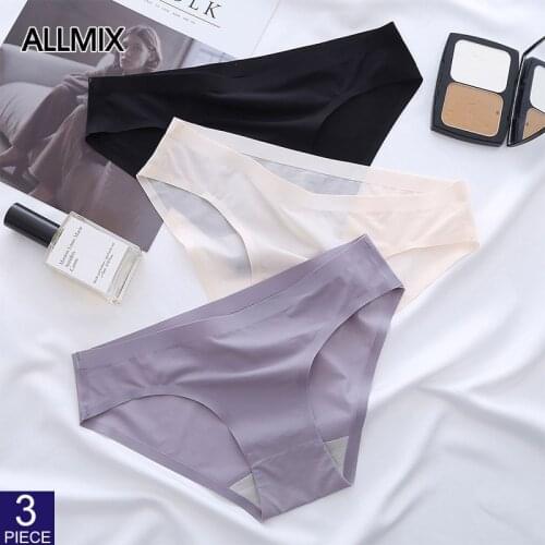 ALLMIX 3Pcs/Lot Women Solid Sport Panties Set Underwear Seamless Silk Briefs Low Rise Female Breathable Underpants Lady Lingerie