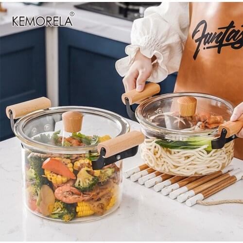 Transparent Glass Cookware Heat Resistant Soup Pot Household Kitchen Vegetable Salad Instant Noodle Bowl Kitchen Cookware Pot