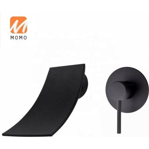 Brass Wall Mounted Basin Faucet Waterfall Faucet Single Handle Bathroom Mixer Tap Hot Cold Sink Faucet Black Chrome