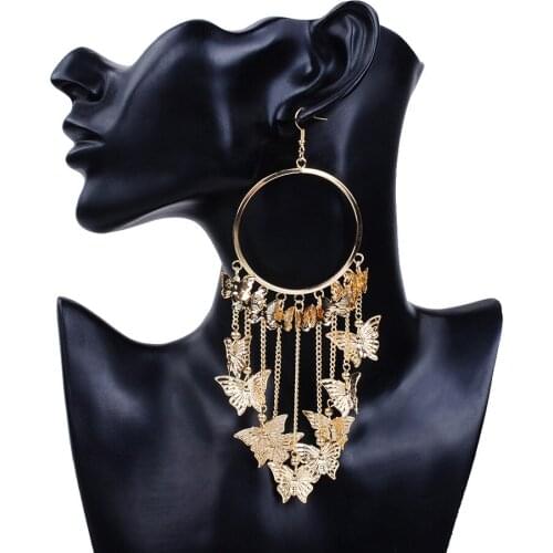Exaggerated Tassel Butterfly Pendant Earrings Personality Women Hip Hop Party Accessories Charm Women Jewelry Girl Gift