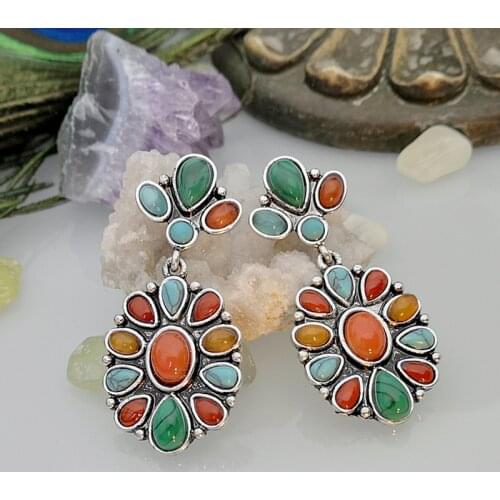 Fashion Vintage Boho Turquoises Earring Natural Colored Stone Lapis Lazuli Dangle Earrings for Women Bohemia Jewelry Gift