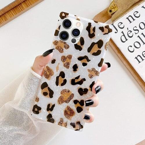 Fashion Leopard Print Square Phone Case Dream Shell Rubber Back Shockproof Cover for iPhone 12 11 Pro XR Xs Max 8 7 Plus