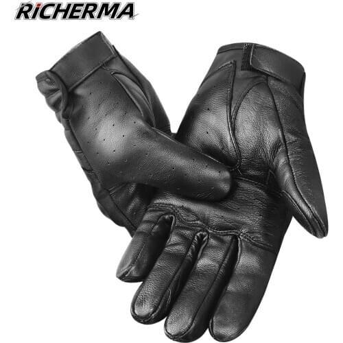 Richerma Motorcycle Gloves Full Finger Leather Black Windproof Hard Knuckles Motocross Gloves Winter MTB Gloves Summer Cycling