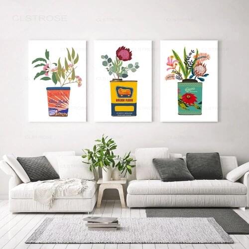 Flowers In Vintage Tins Wall Art Painting Canvas Cuadros Posters and Prints Abstract Floral Pictures for Living Room Decoration