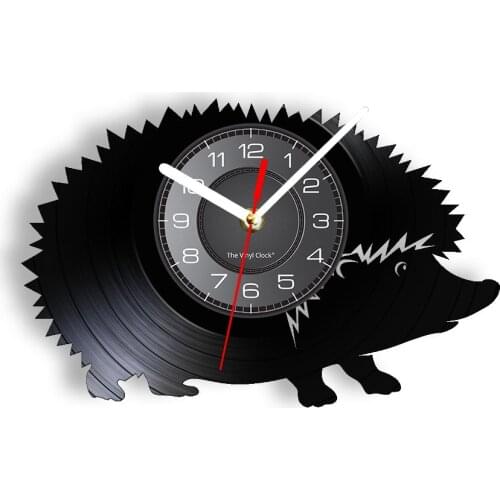 Hedgehog Silhouette Wall Clock Made Of Real Vinyl Record Cute Forest Animal LED Lighting Wall Watch Silent Wall Hanging Decor