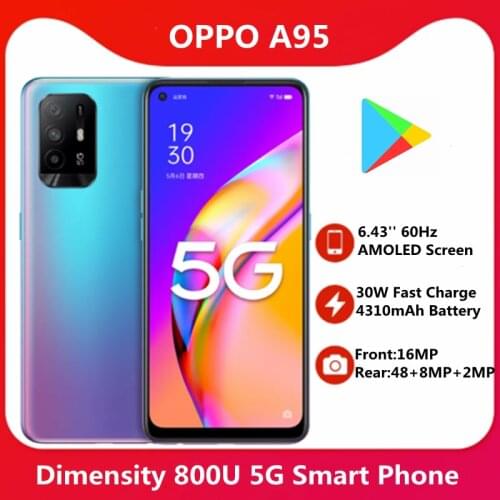Original OPPO A95 5G Mobile Phone 6.43'' 60Hz 2400x1080 AMOLED Screen Dimensity 800U 30W Fast Charge 4310mAh Battery Google Play