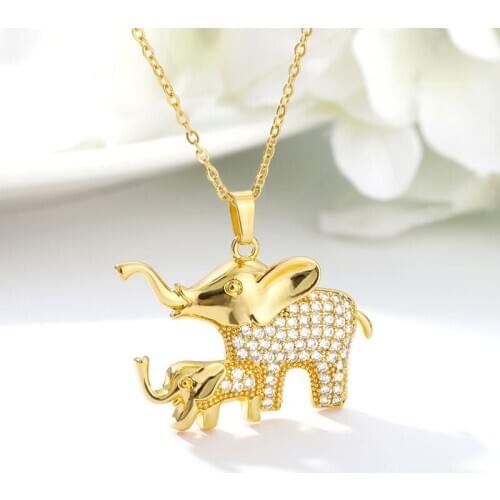 Cute Crystal Elephant Coppee Pendant Necklace for Women Lucky Stainless Steel Chain Necklace Party Jewelry Gifts
