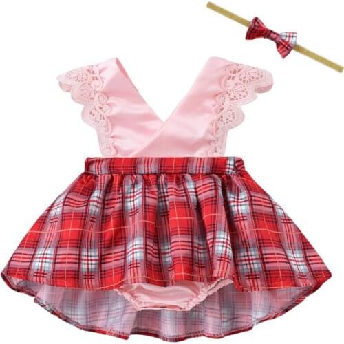 Dresses Baby Clothes Newborn Outfits 2021 Summer Fashion Cute Lace Check Printing Dress Bows Kids Clothing Rompers Dress 0-3 y