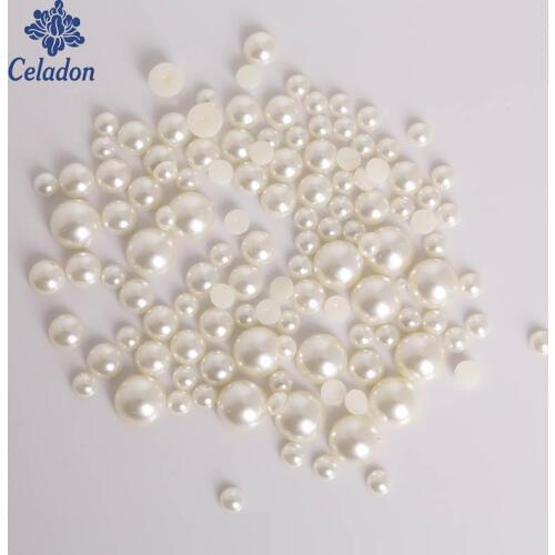 10 12 14mm White/ivory/Random Mixed Flatback Half Round Plastic ABS Imitation Pearl Bead For Wedding Sewing Accessories