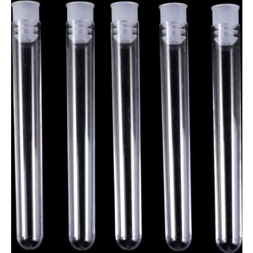 50Pcs/Pack 12x100mm Transparent Laboratory Clear Plastic Test Tubes Vials With Push Caps School Lab Supplies