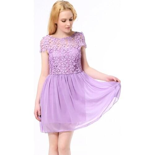 Backless Zipper Back Sexy Ladies Dresses Purple and Green Solid Colours Embroidery Hook Flower Hollow Lace Princess Dresses