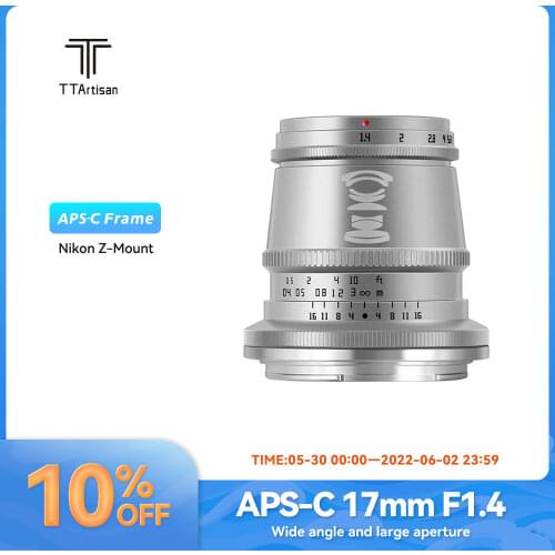 TTArtisan 17mm F1.4 APS-C Manual Focus Camera Lens for Nikon Zmount Silver