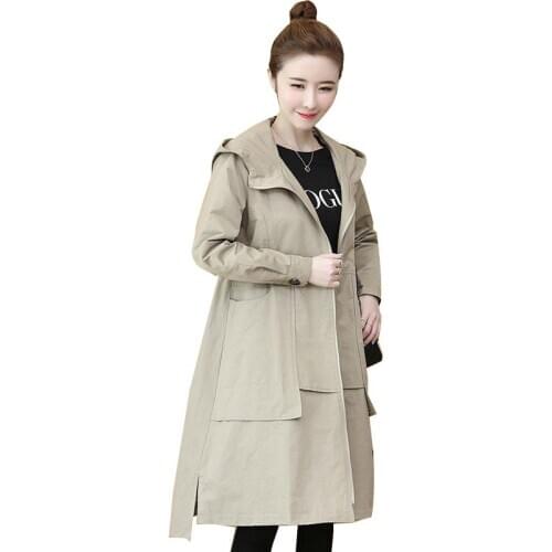 Plus size windbreaker coat womans autumn jacket female loose mid-length fashion Long sleeve windbreaker hooded jackets women