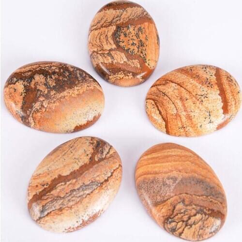 High Quality Picture Jaspers Cabochon Beads Natural Stones Quartz Oval Bead for Women Men Jewelry Findings Charms Ring J004