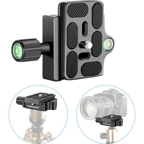 Neewer Black Aluminum Alloy 1/4 inch Quick Shoe Plate Adapter Clamp with 1/4 - 3/8 inches Screw and Bubble level