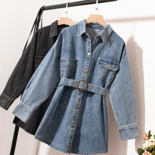 Denim Jackets Womens Coat 2020 Autumn Denim Jackets for Women Jeans Single Breasted Denim Coats Belt Female Feminine Clothing