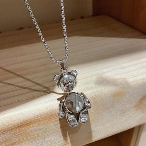 Origin Summer Street Style Chunky O Chain Flexible Bear Pendant Necklace for Women Funny Metal Necklace Party Accessories gift