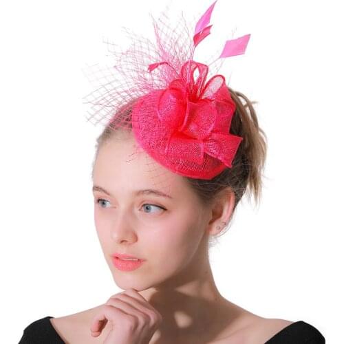 Womens Hair Accessories Fascinator Party Hats Hot Pink Bridal Veils Hair Ornaments Headwear Elegant Ladies Race Headdress XMF116
