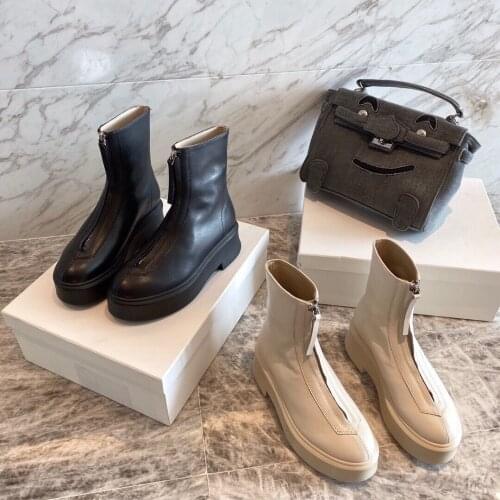 Autumn Ankle Boots For Woman Round Toe Women Boots Soft Women Shoes Comfort Genuine Leather Zip Shoes Woman Fashion High Heels