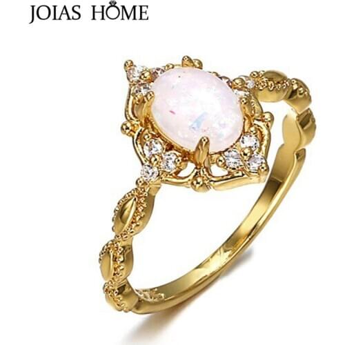 JoiasHome Silver Ring For Women With Oval Shape Opal Gemstones Gold Color Silver Women Wedding Party Gift Wholesale size 6-10