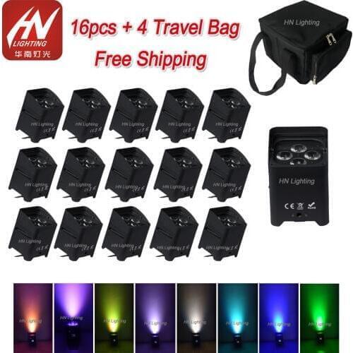 16pcs Hot-sale Rechargeable LED stage light 4x18w wireless DMX battery powered par can for club event weddings