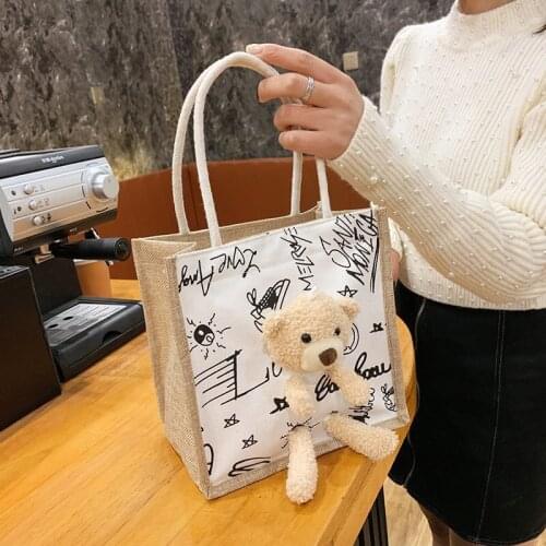 2021 fashion cow grain canvas bag female new personality graffiti fashion handbag dining box tote bag