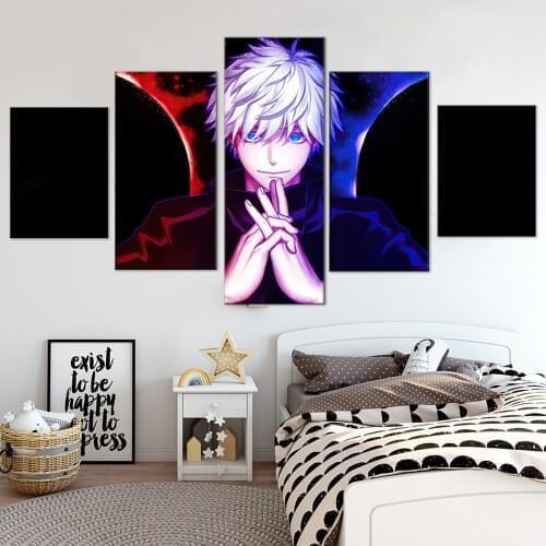 5 Panel Jujutsu Kaisen Anime Poster Oil Painting Satoru Gojo Wallpaper Canvas Print Wall Art Pictures Living Room Decor Murals G