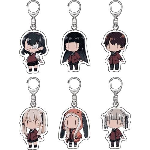 Japanese Anime Kakegurui Key Chain Silver Plated Cartoon Figures Acrylic Pendant Metal Keychain Lovely Key Ring Holder Llaveros