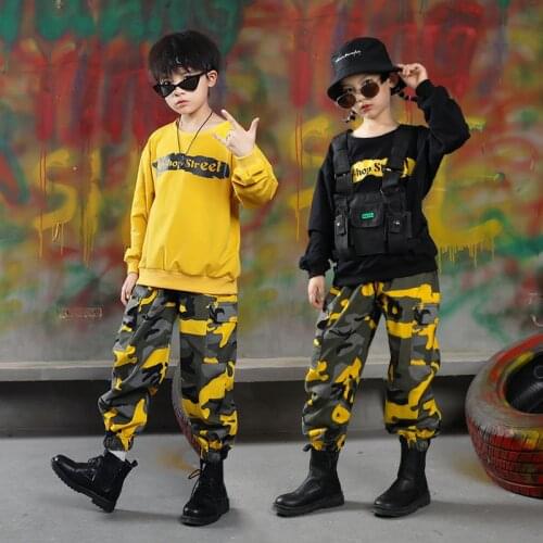 Kids Hip Hop Clothing Sweatshirt Shirt Top Camouflage Tactical Cargo Pants for Girls Boys Jazz Dance Costume Rave Clothes XS2732